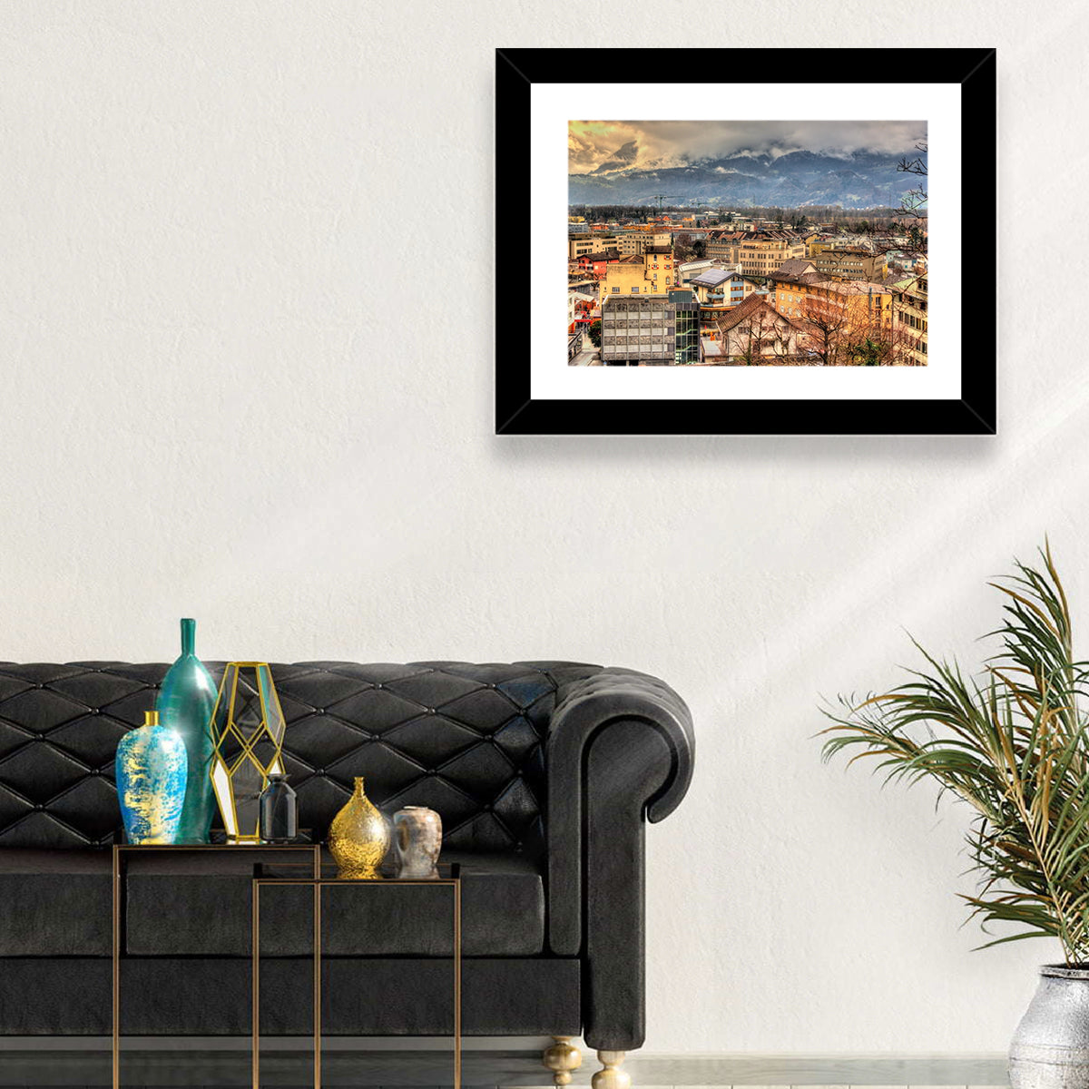 Vaduz Autumn Cityscape Wall Art in a room, landscape