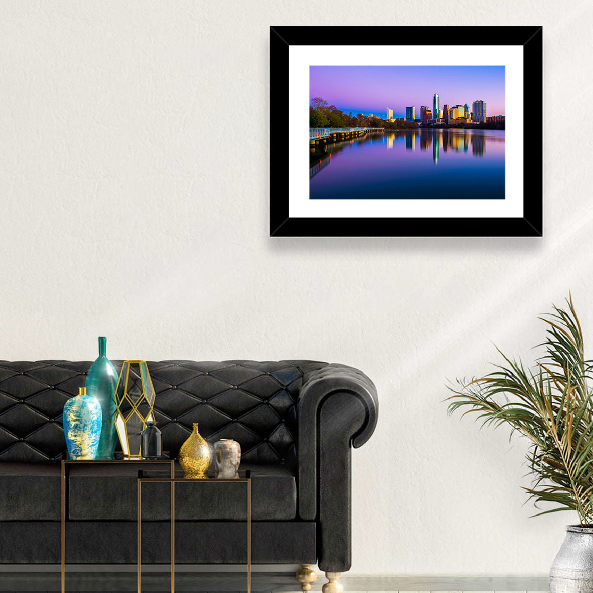 Austin Skyline Reflection at Twilight Wall Art in a room, landscape