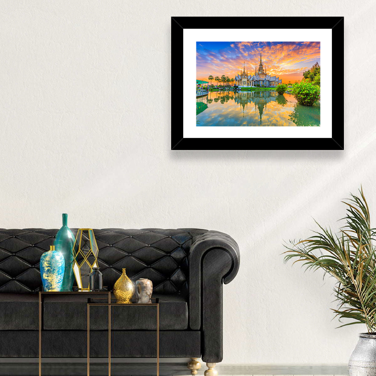 Wat Non Kum Sunset Reflection Wall Art in a room, landscape