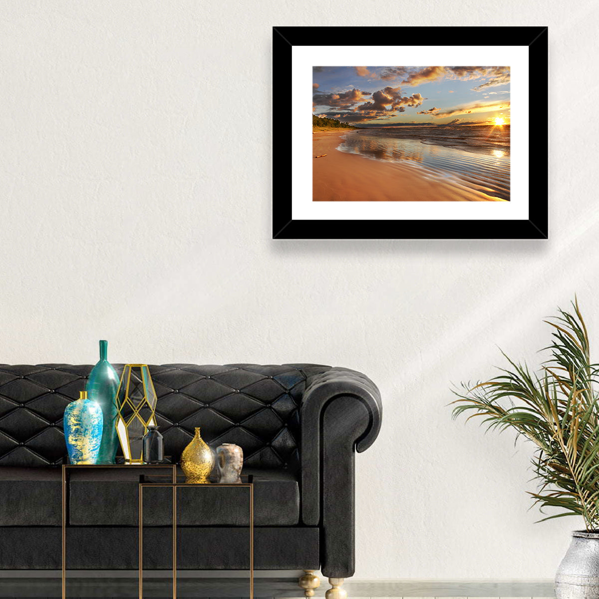 Lake Huron Sunset Beach Wall Art in a room, landscape