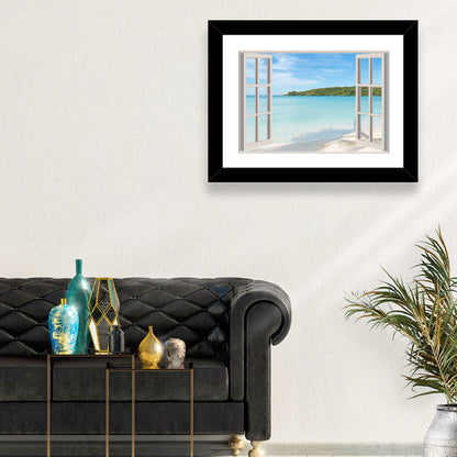 Turquoise Beach View Through Window Wall Art