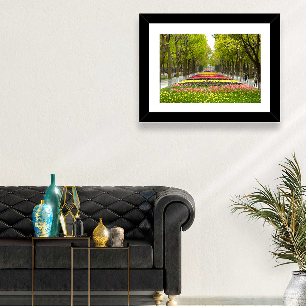 Tree-lined Tulip Garden Path Wall Art