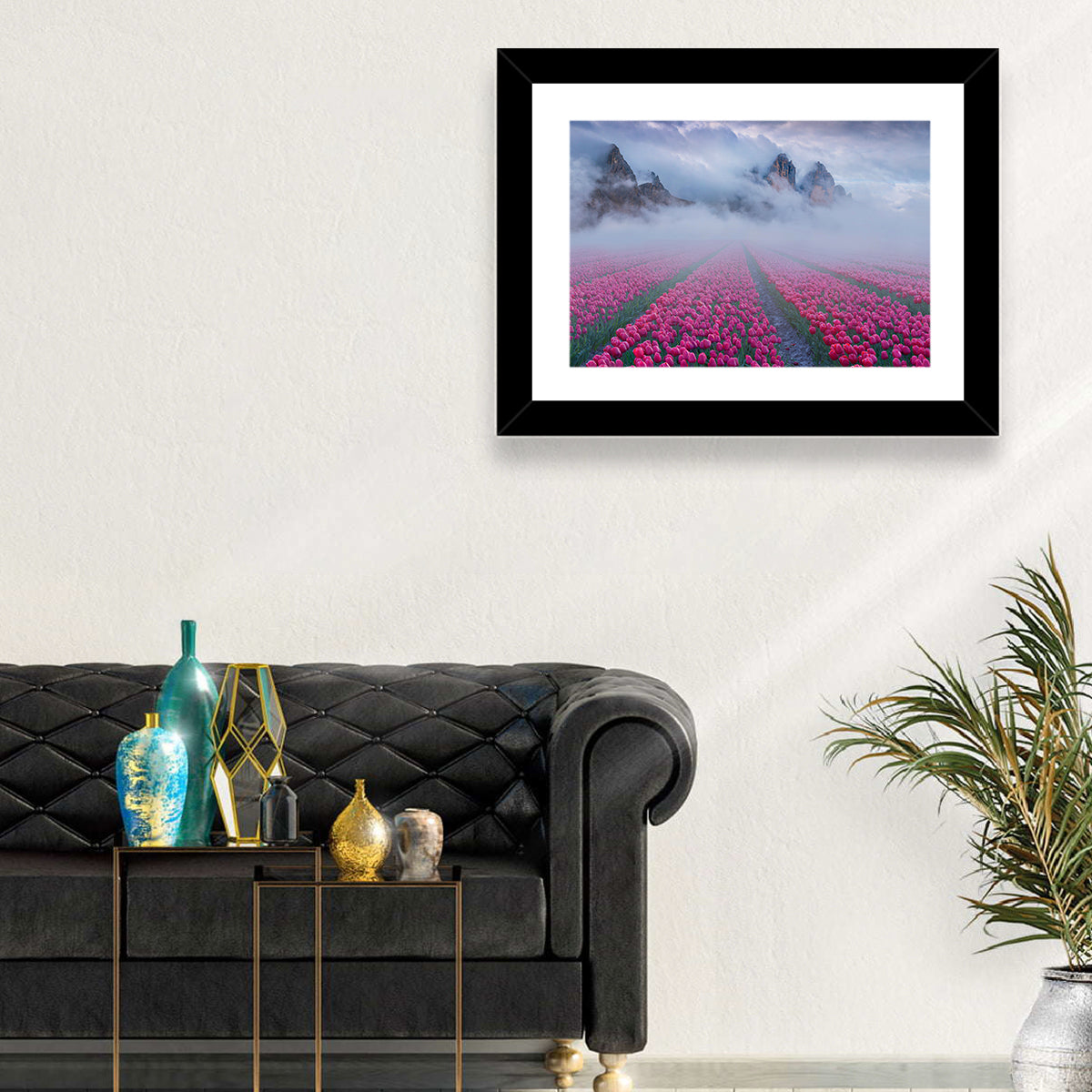Foggy Tulips Field Wall Art
