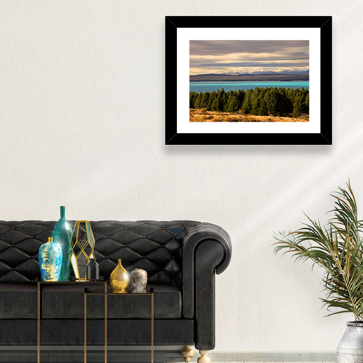 Lake Pukaki Turquoise View Wall Art in a room, landscape