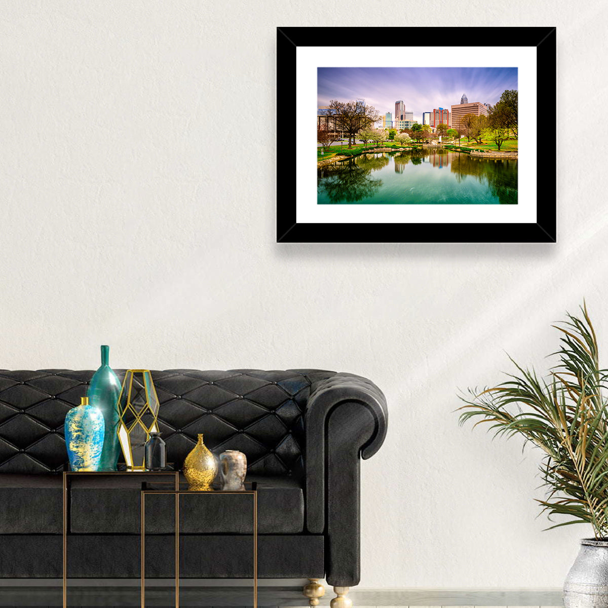 Charlotte Skyline at Marshall Park Wall Art in a room, landscape