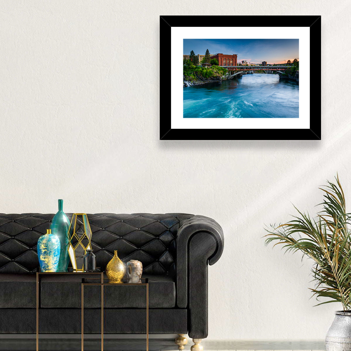 Spokane River at Twilight Wall Art in a room, landscape