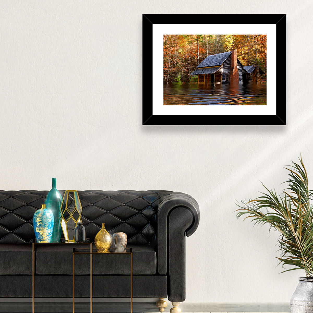Autumn Flooded Log Cabin Wall Art
