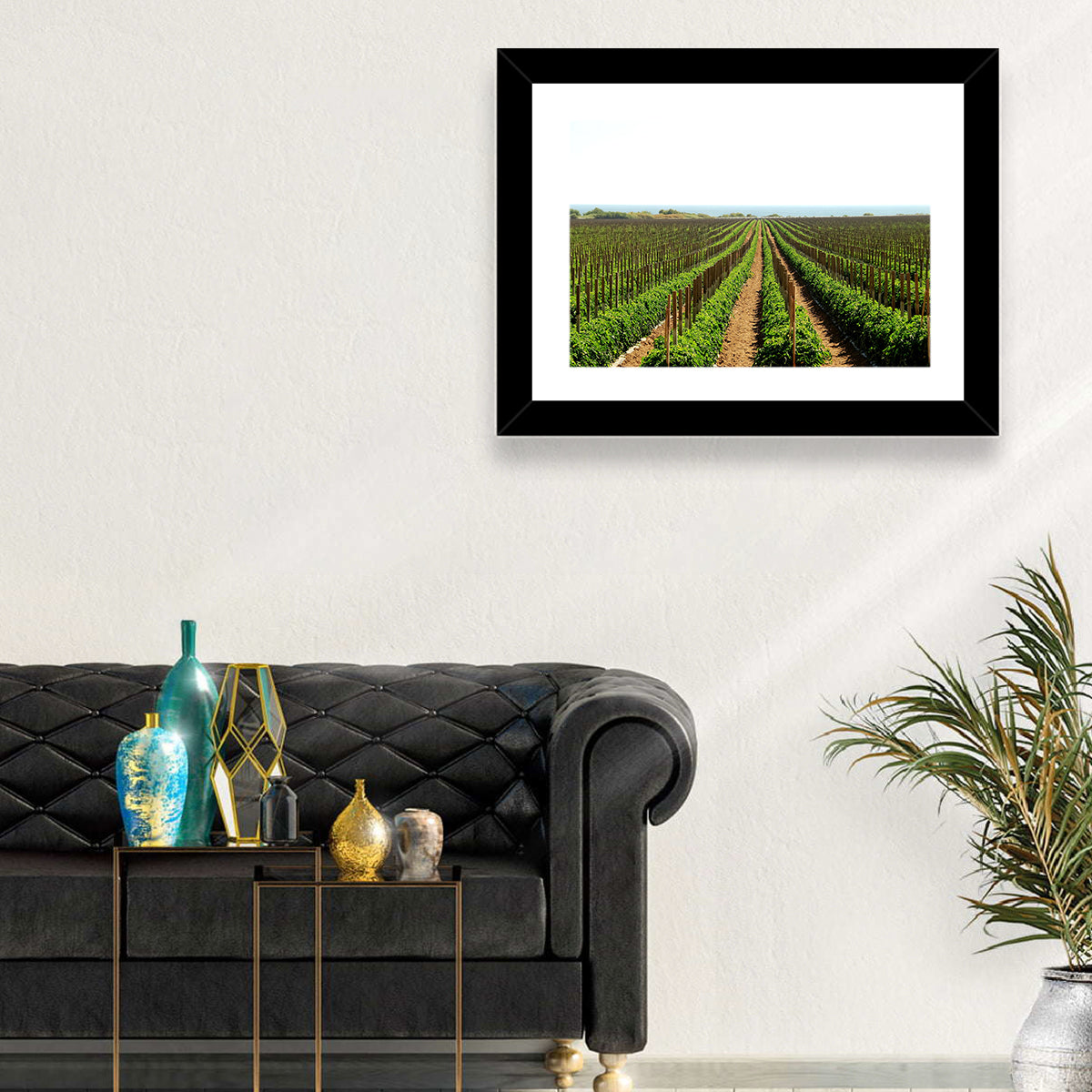 Tomato Fields Wall Art in a room, landscape