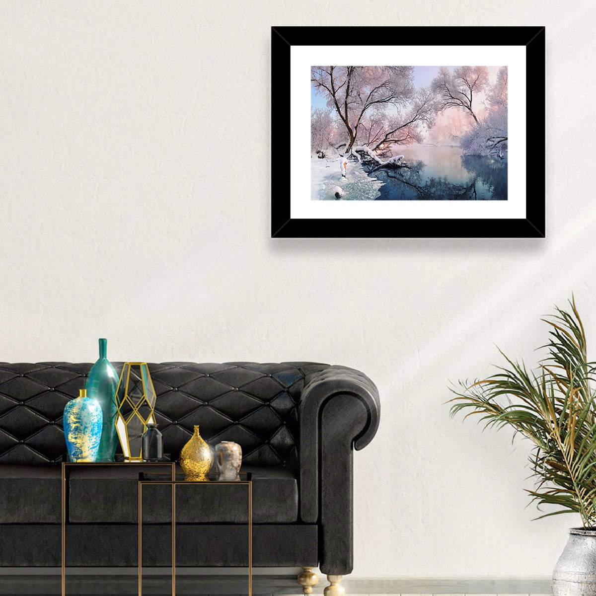 Snowy Lake Morning Mist Wall Art