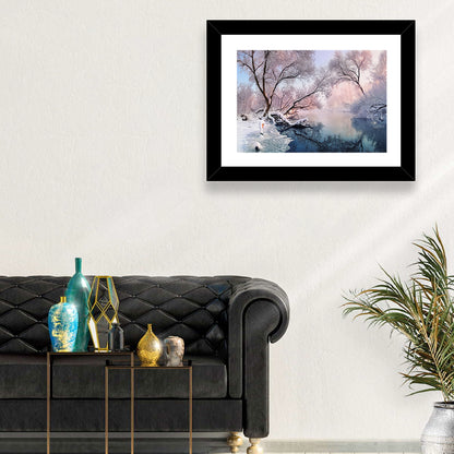 Snowy Lake Morning Mist Wall Art