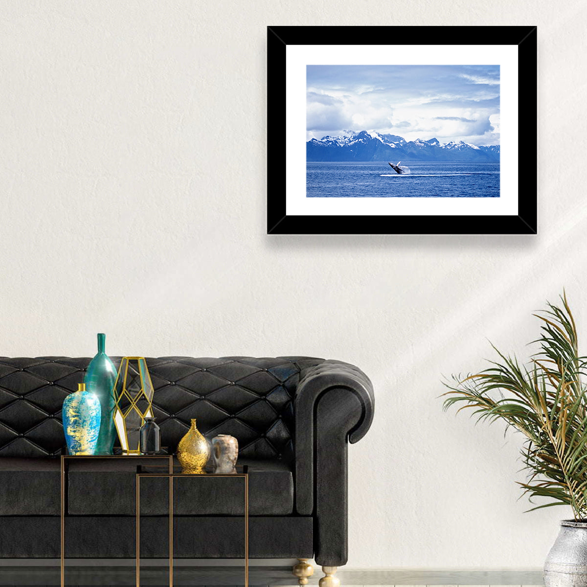 Humpback Whale with Snow Capped Mountains Wall Art