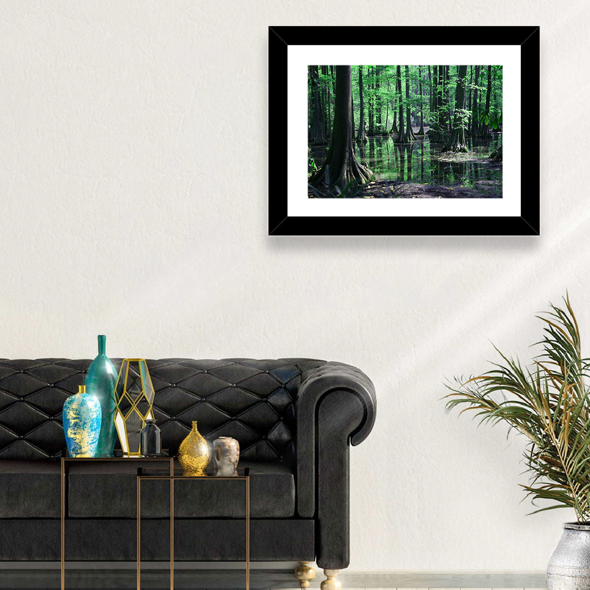 Congaree Swamp Reflection Wall Art in a room, landscape