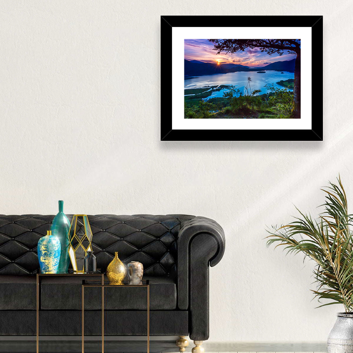 Bassenthwaite Lake Sunset Wall Art in a room, landscape