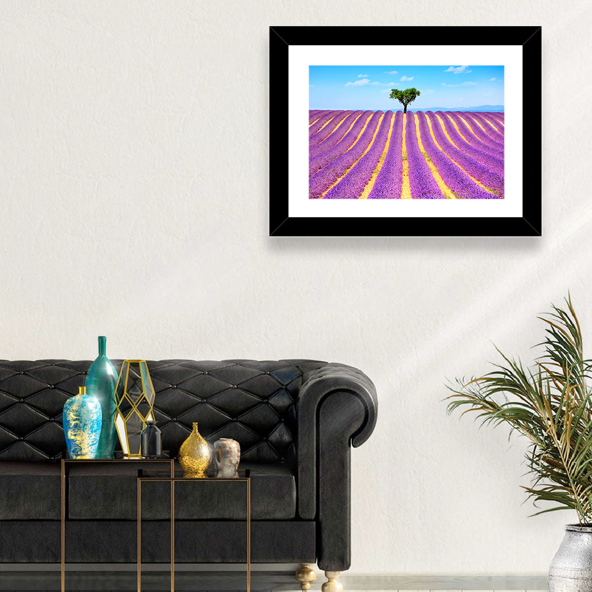 Lavender Field Wall Art in a room, landscape