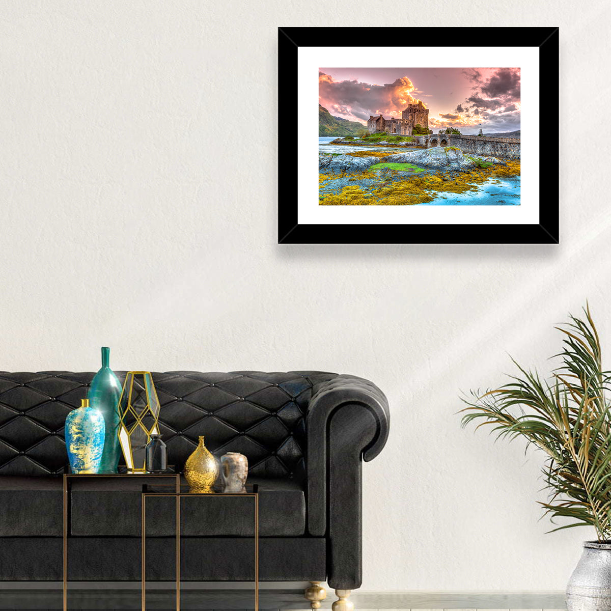 Eilean Donan Castle at Sunset Wall Art in a room, landscape