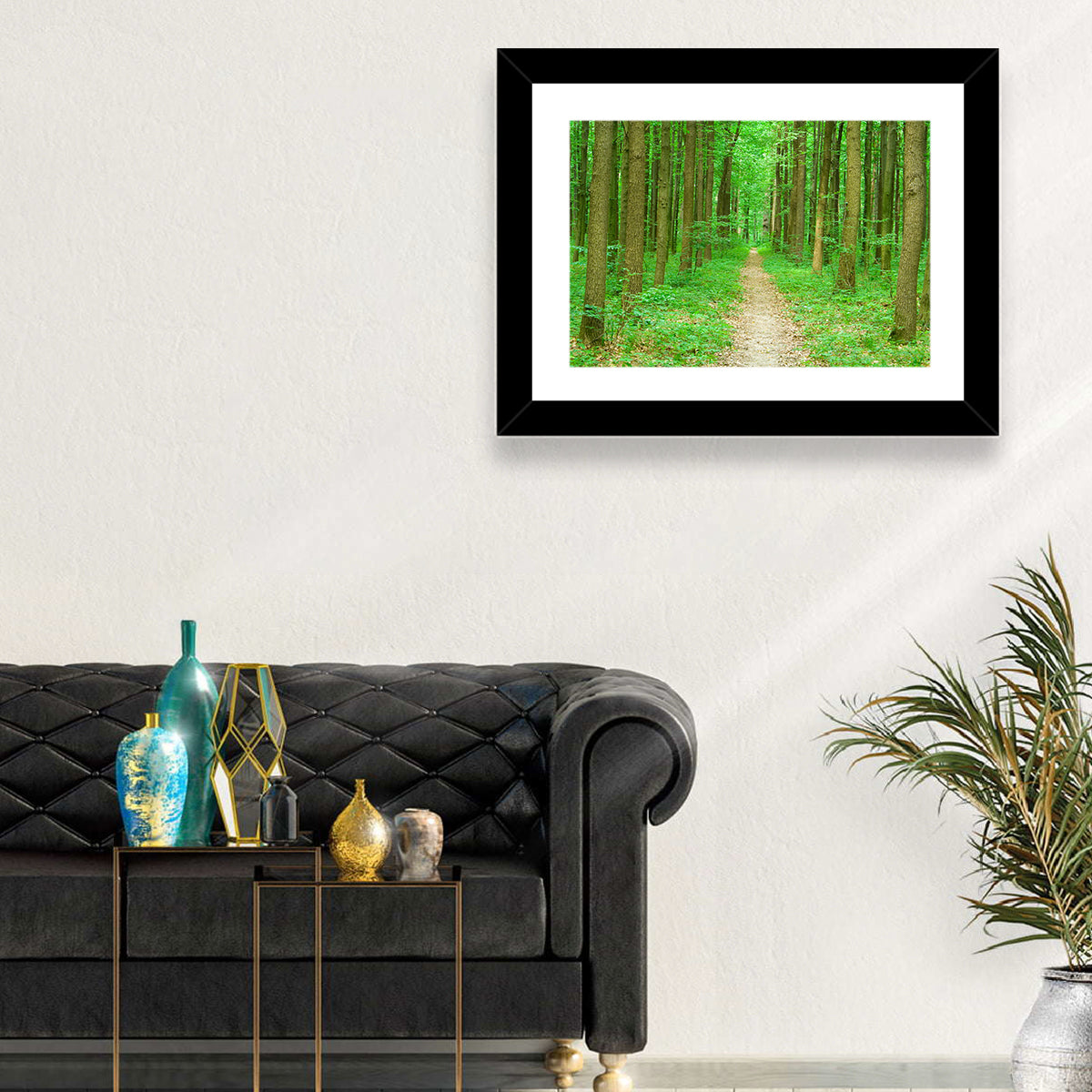 Green Forest Pathway Wall Art in a room, landscape
