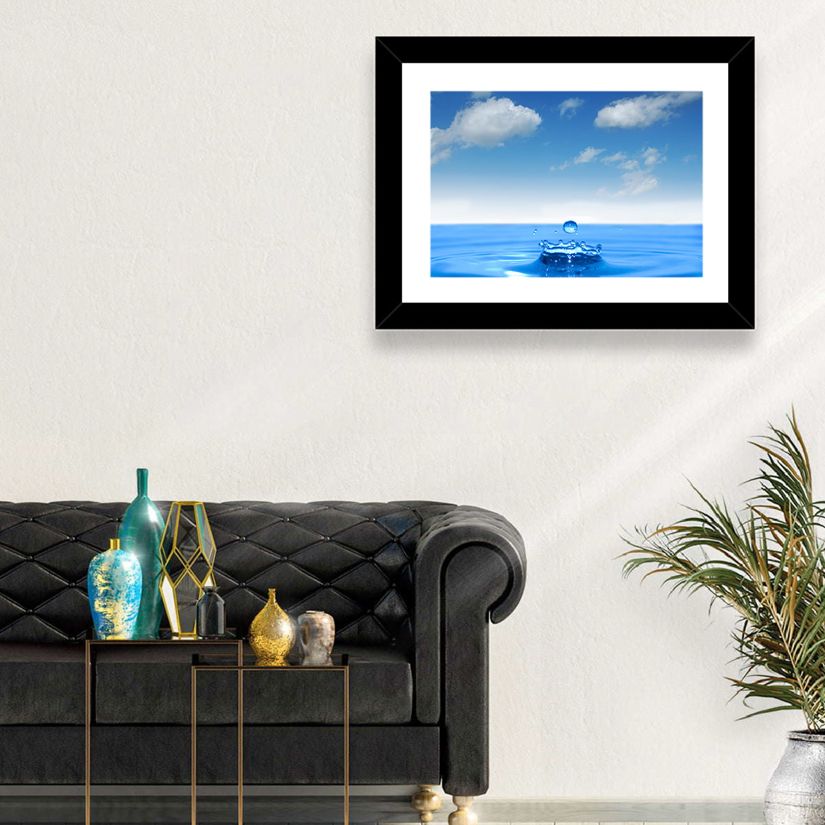 Ocean Water Drop Wall Art in a room, landscape