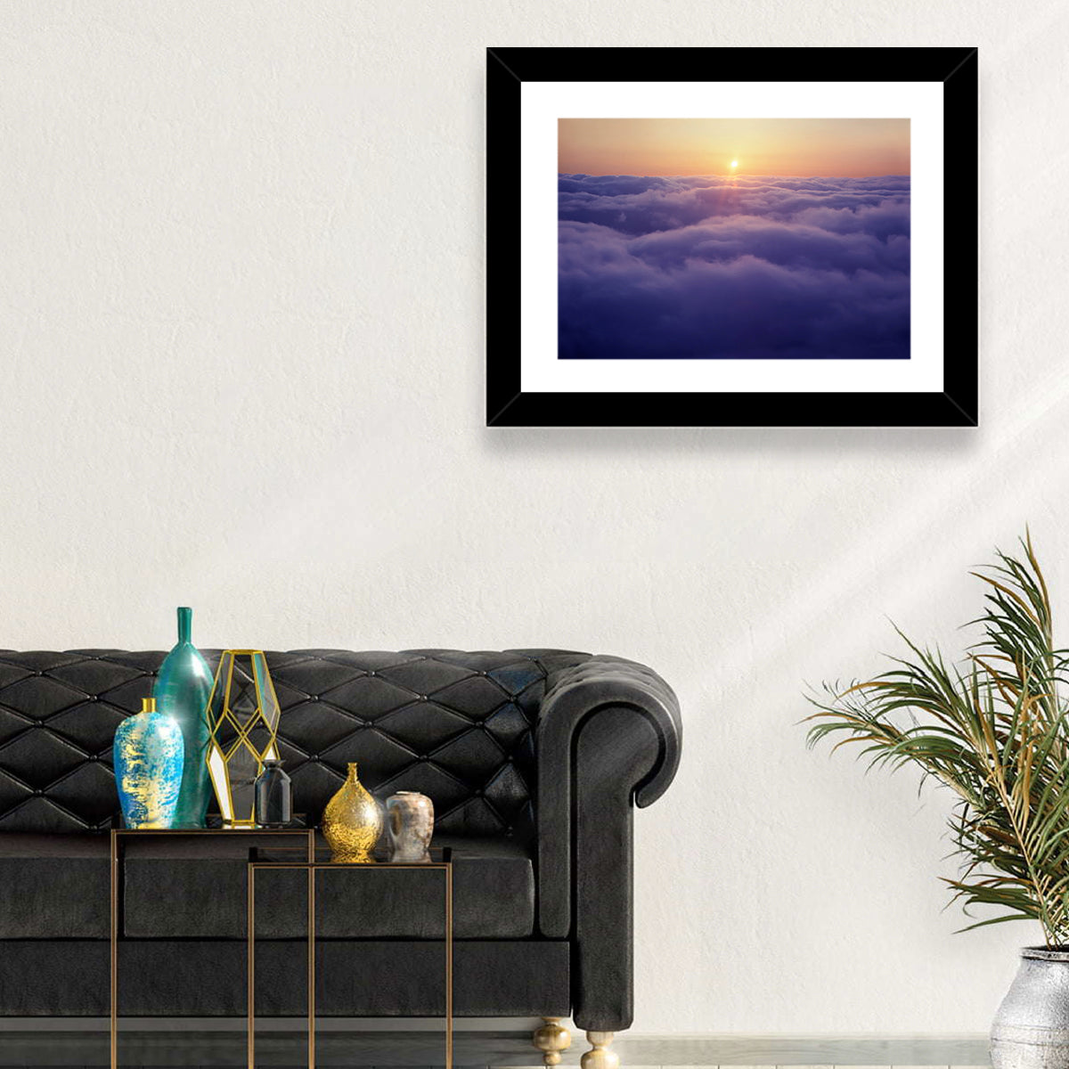 Sunset Over Endless Clouds Wall Art in a room, landscape
