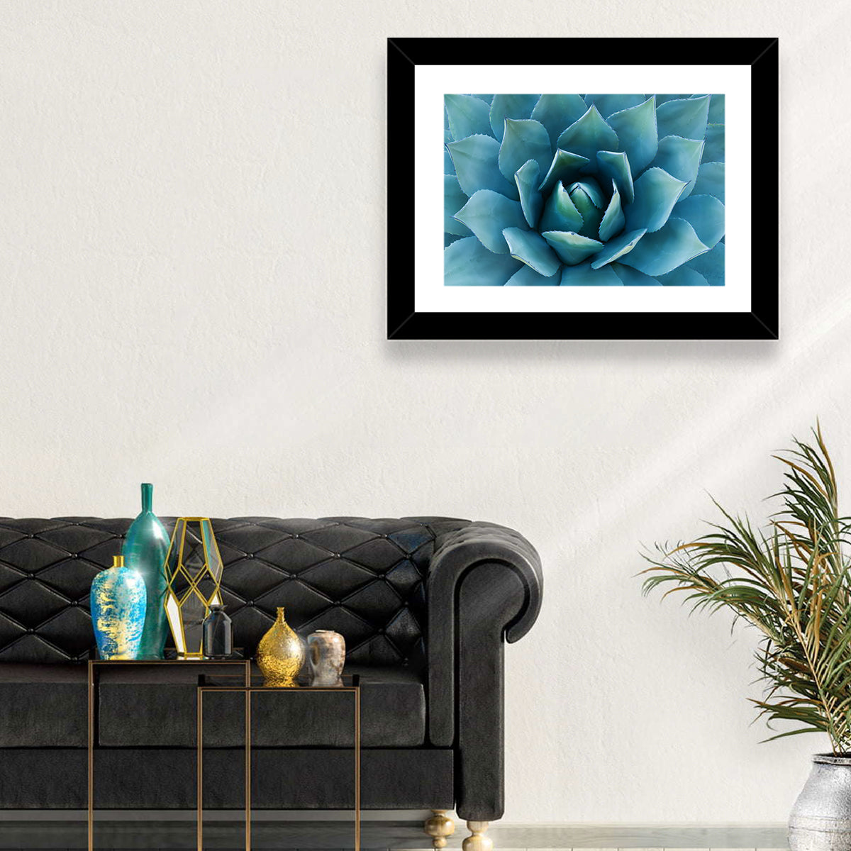 Spiral Agave Macro Wall Art in a room, landscape