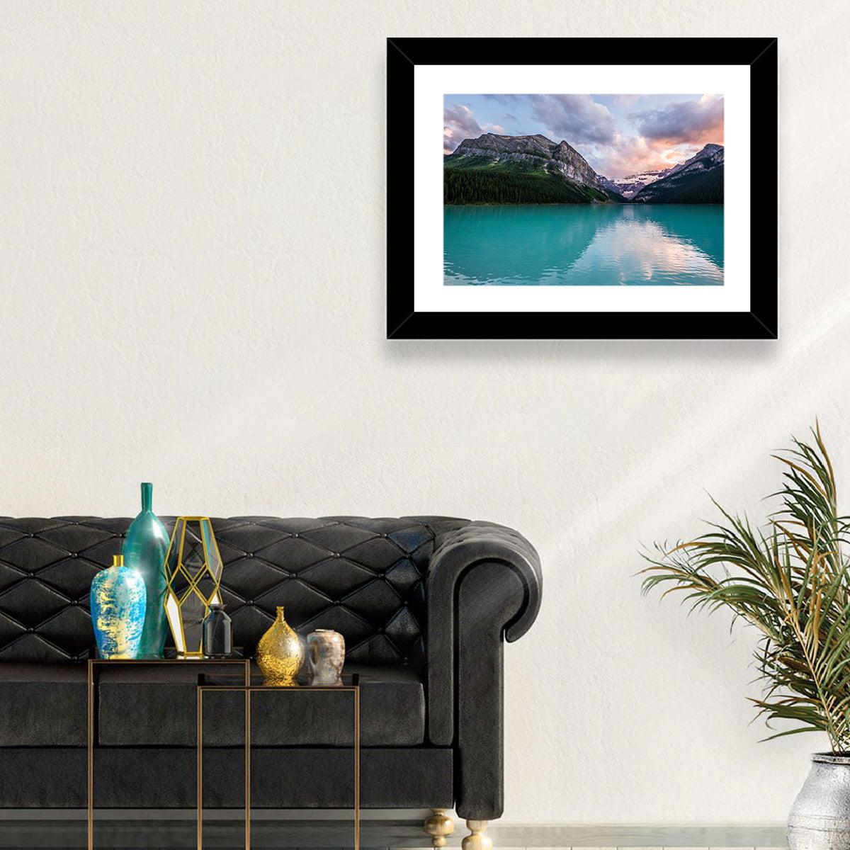 Turquoise Sunset at Lake Louise Wall Art in a room, landscape
