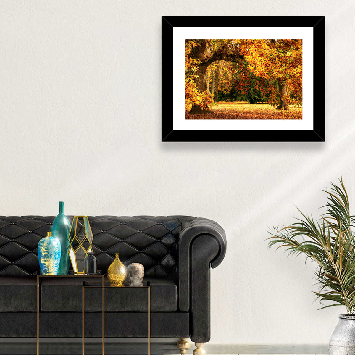 Autumn Park Oaks Wall Art in a room, landscape