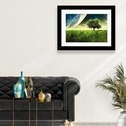 Alien Meadow Under a Giant Planet Wall Art