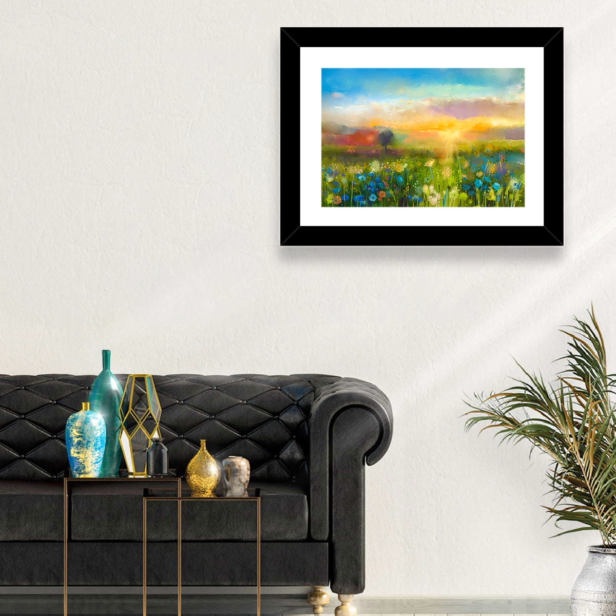 Sunset Wildflower Meadow Wall Art in a room, landscape