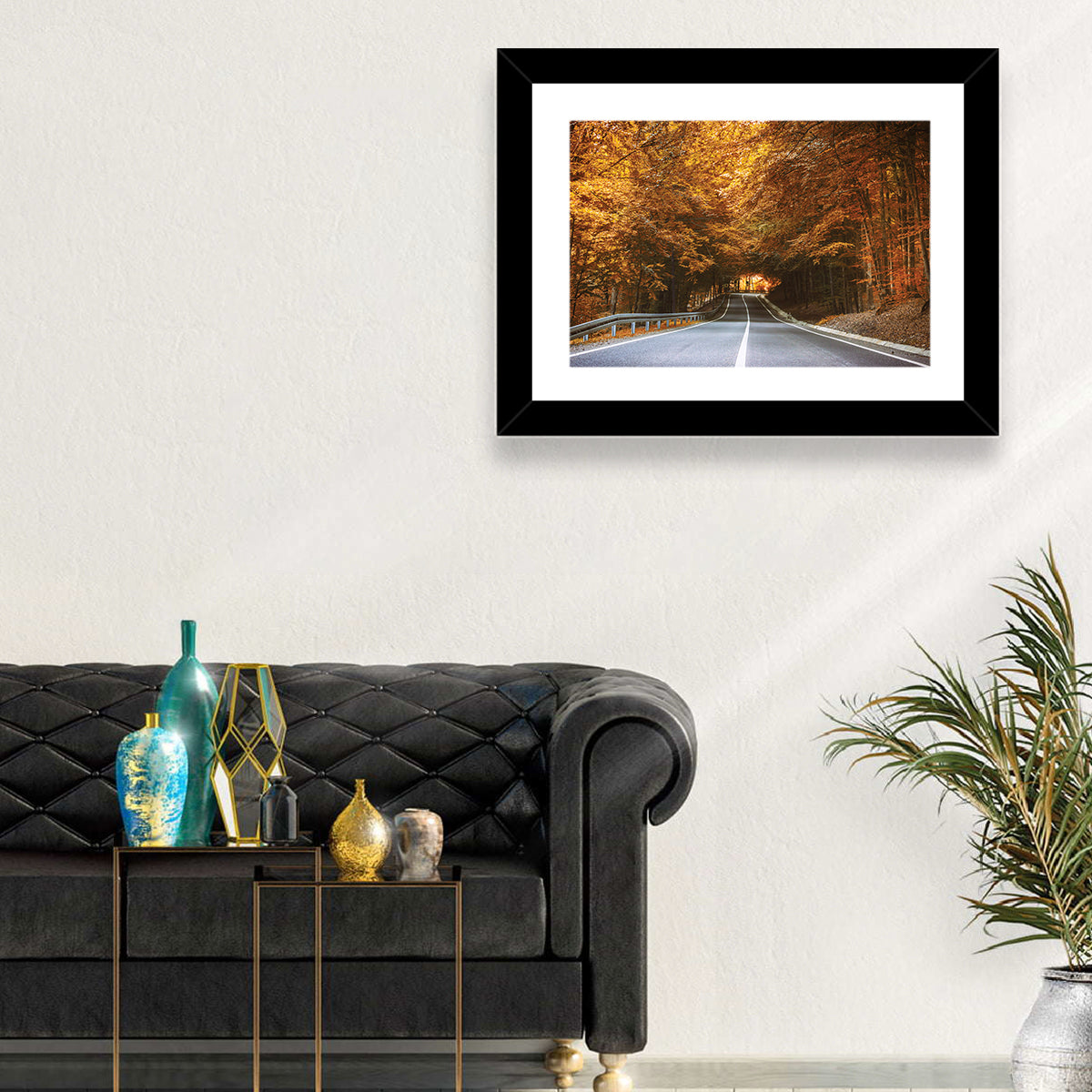 Autumn Forest Road with Canopy Wall Art in a room, landscape