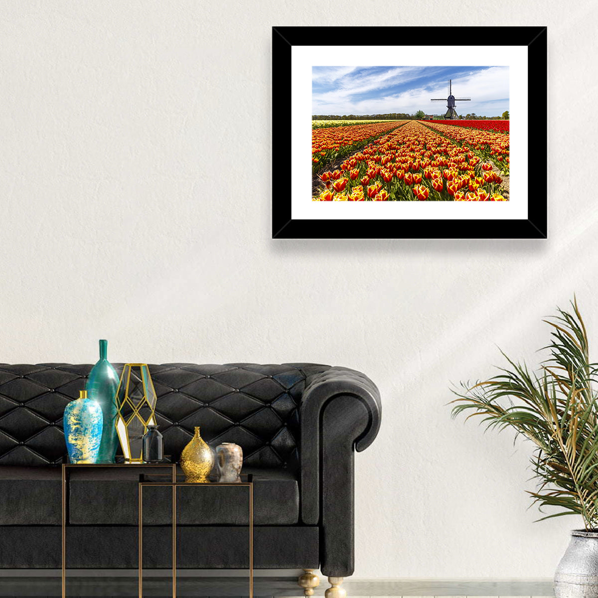 Windmill Over Tulip Fields Wall Art
