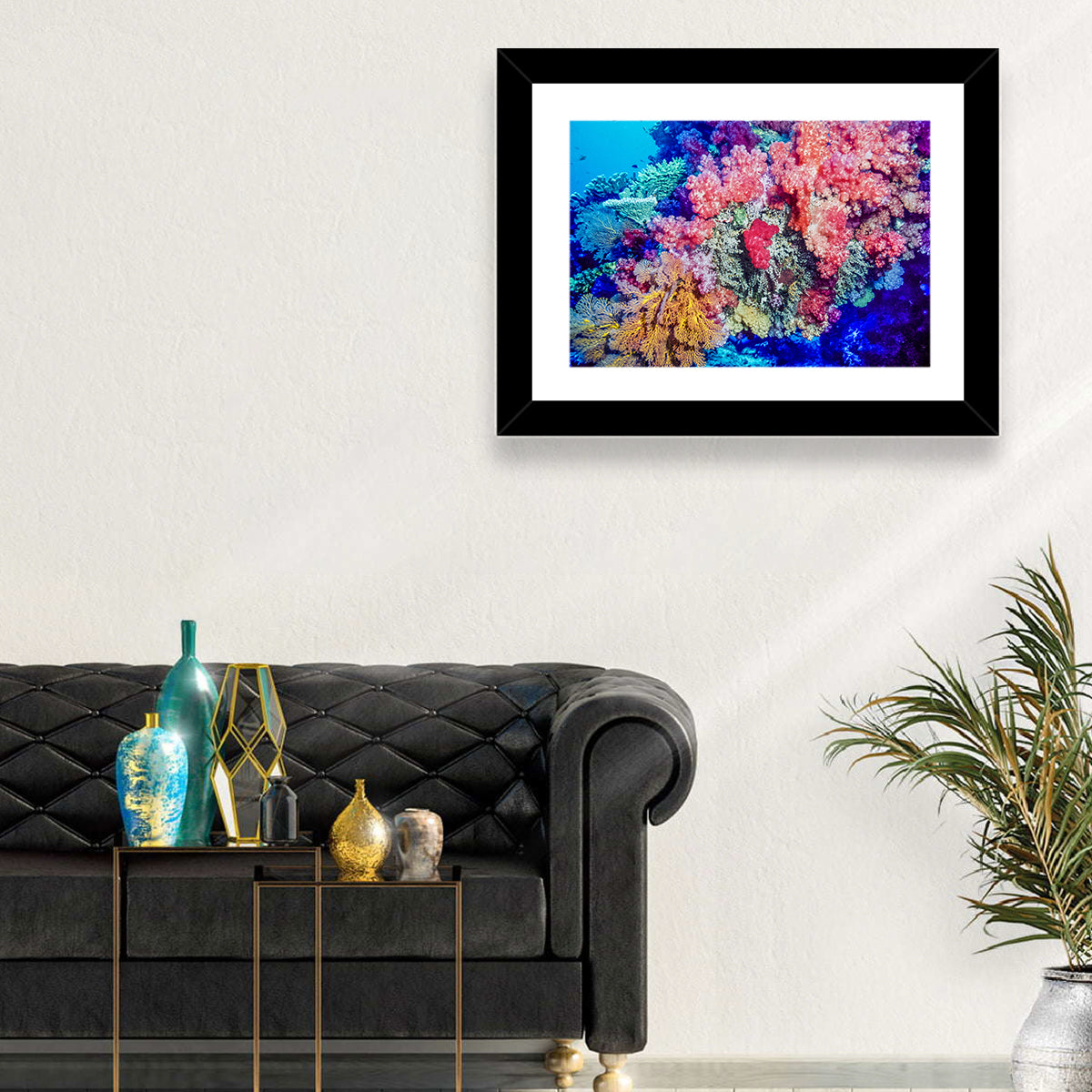 Vibrant Coral Reef Wall Art in a room, landscape