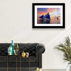 Outrigger Sailboats at Sunset Wall Art