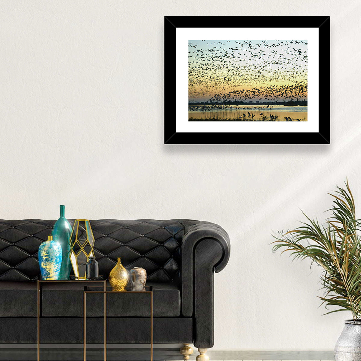 Snow Geese Over River Wall Art