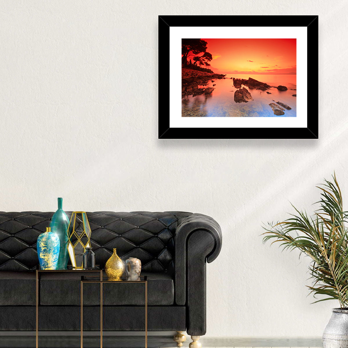 Brac Island Fiery Sunset Wall Art in a room, landscape