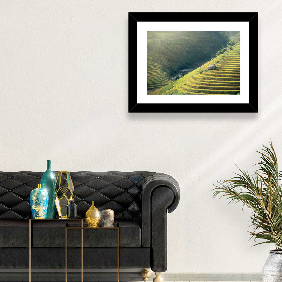 Golden Rice Terraces Wall Art in a room, landscape