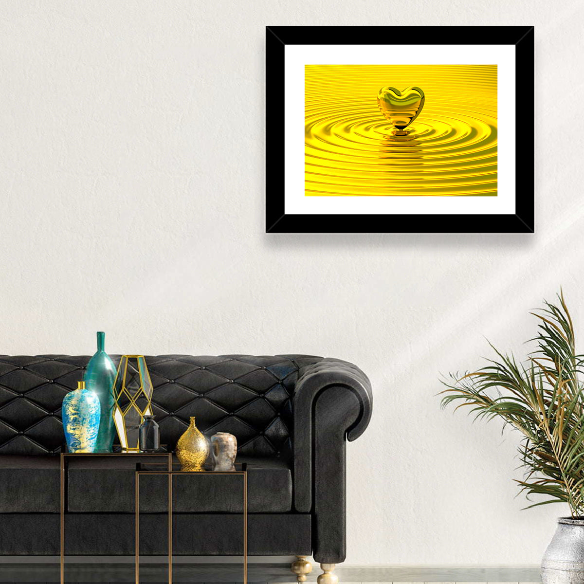 Golden Heart Ripples Wall Art in a room, landscape