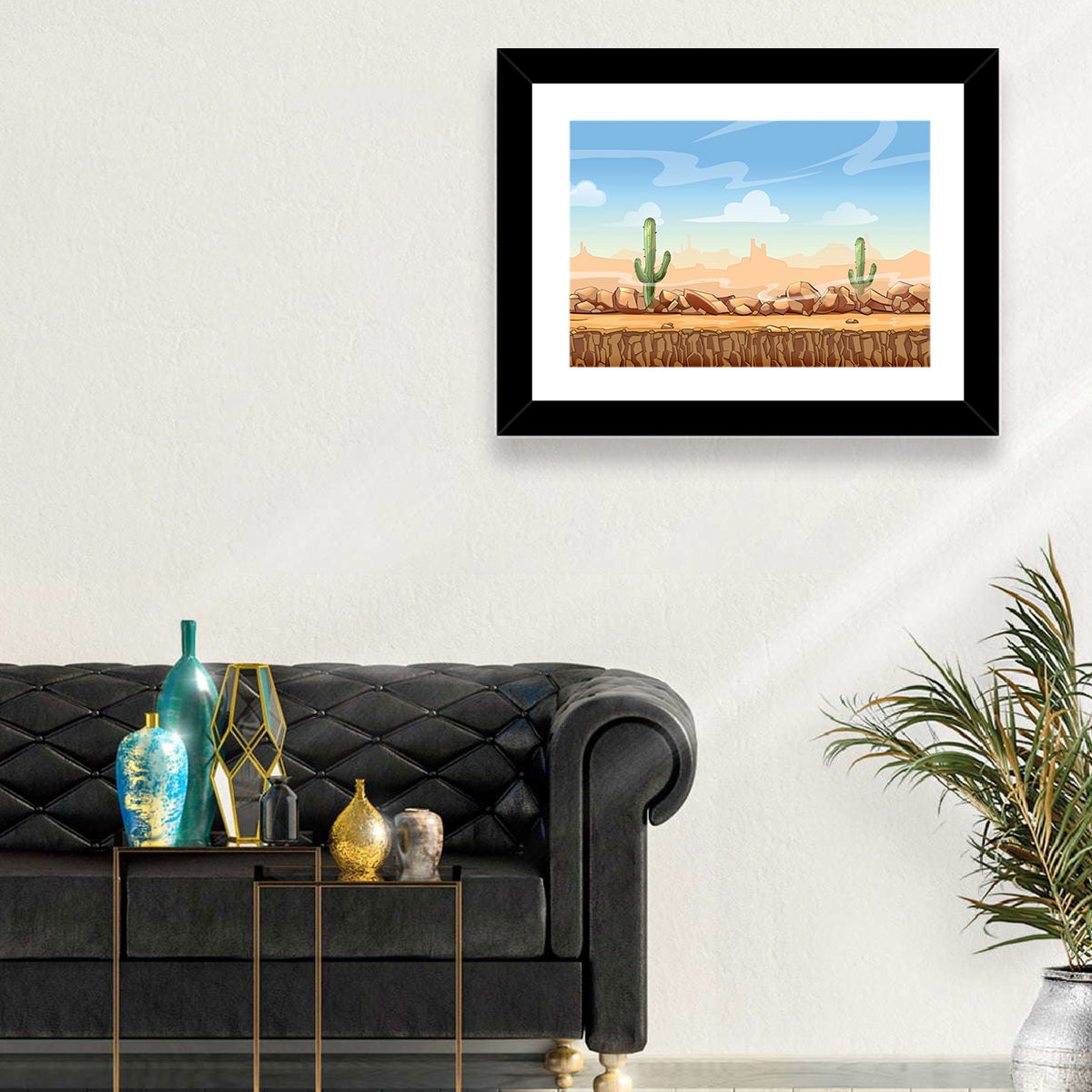Digital Desertscape Wall Art in a room, landscape