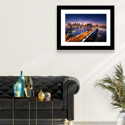 Sunset Over Manhattan Bridges Wall Art