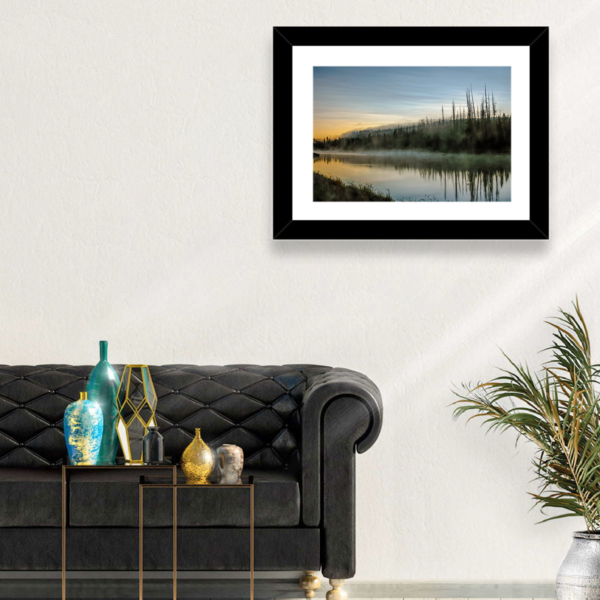 Yellowstone River Morning Mist Wall Art in a room, landscape