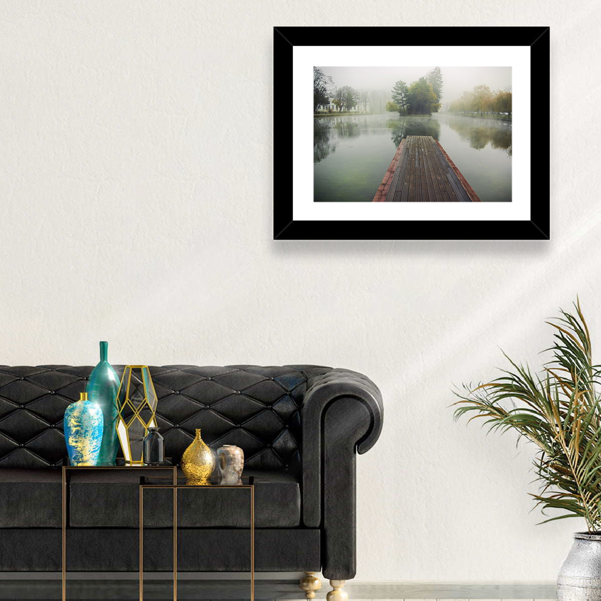 Wooden Pier on Foggy Lake Wall Art