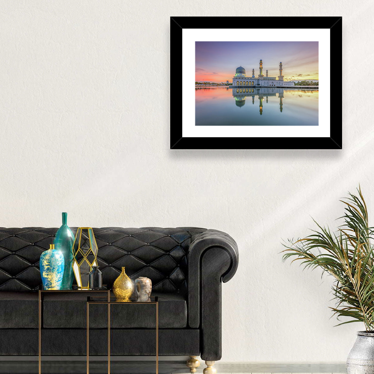 Kota Kinabalu City Mosque at Sunrise Wall Art in a room, landscape