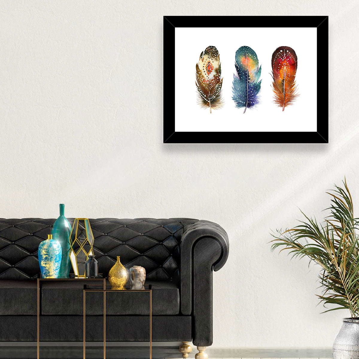 Boho Watercolor Feather Trio Wall Art