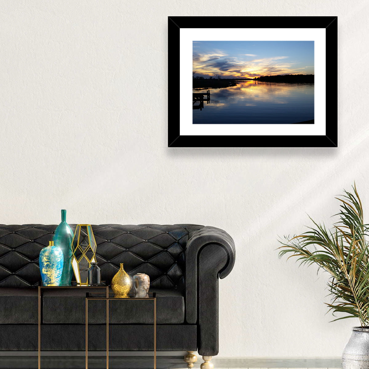 Lake Palestine Pier at Sunset Wall Art in a room, landscape