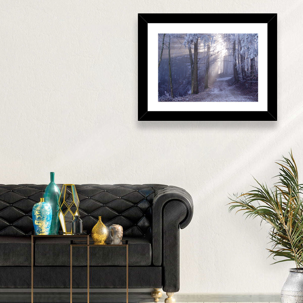 Frosted Forest Path at Dawn Wall Art