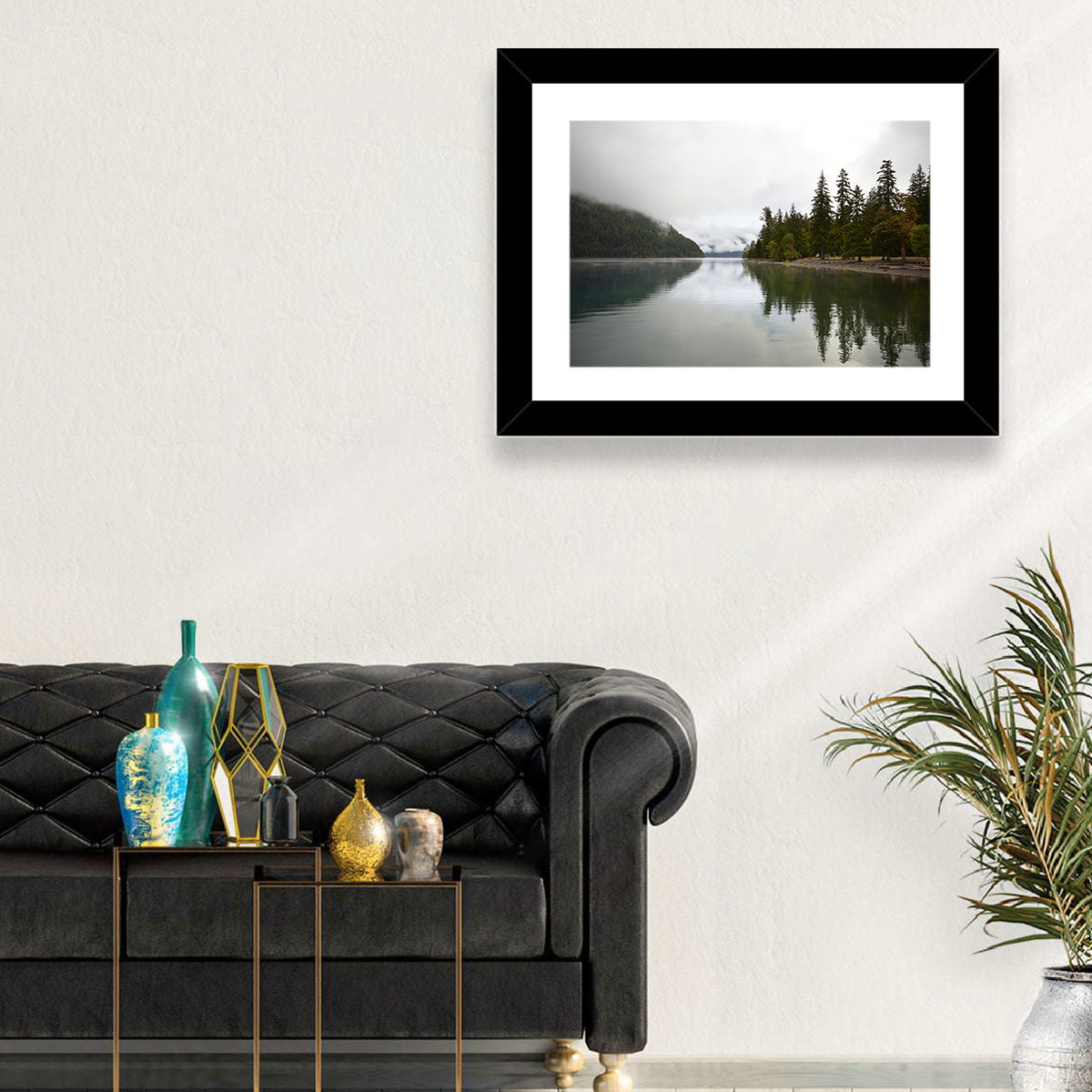 Foggy Lake Crescent Reflection Wall Art