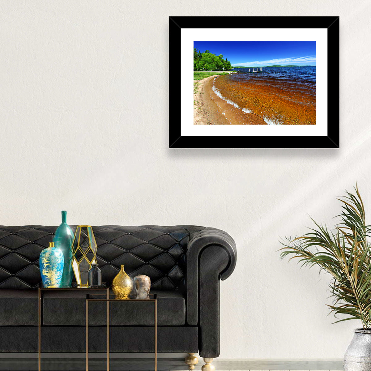 Lake Gogebic Sunny Shoreline Wall Art in a room, landscape