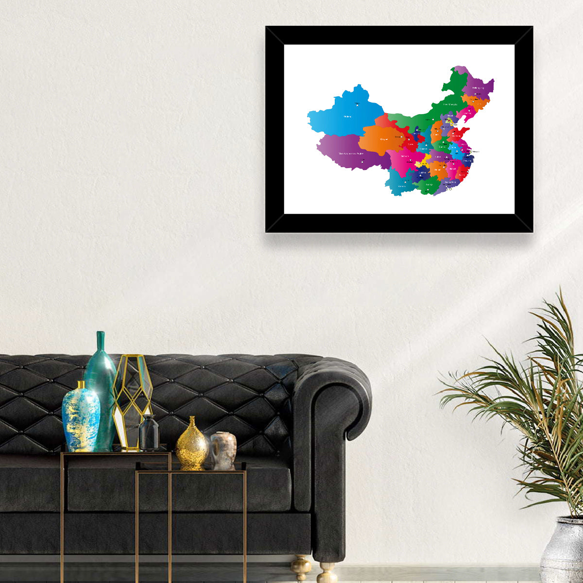 Coloured China Map Wall Art