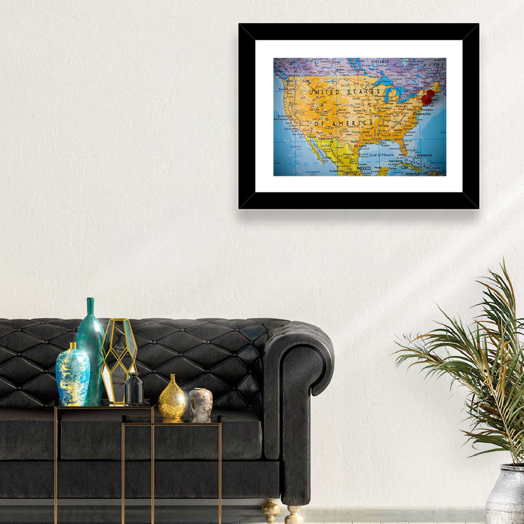Vintage USA Map with Northeastern Pushpin Wall Art