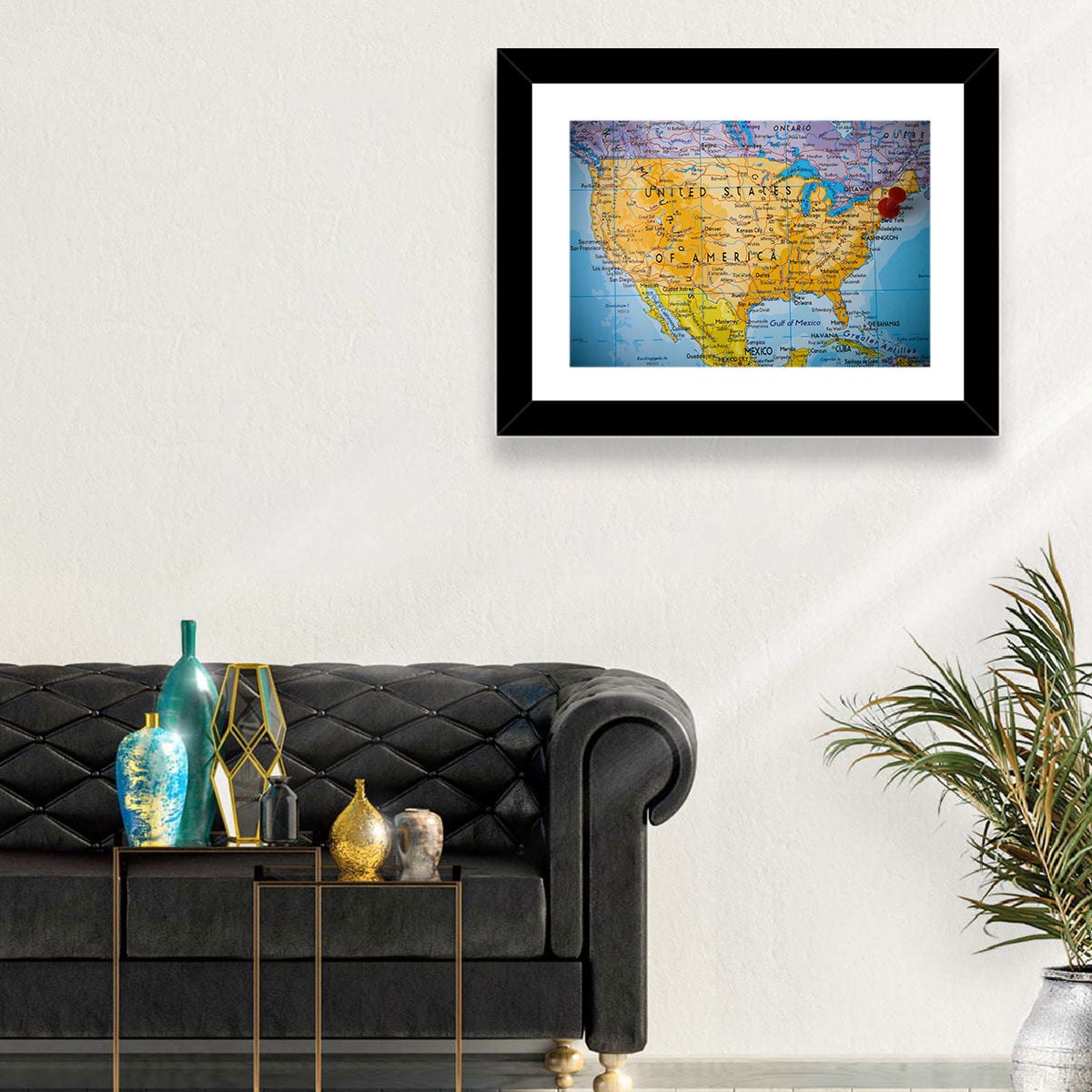 Vintage USA Map with Northeastern Pushpin Wall Art