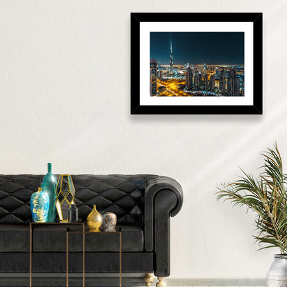 Dubai Night Skyline with Burj Khalifa Wall Art