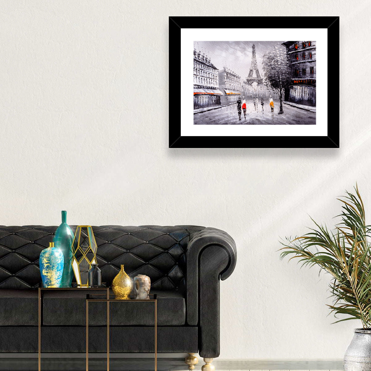 Paris Street with Eiffel Tower Wall Art in a room, landscape